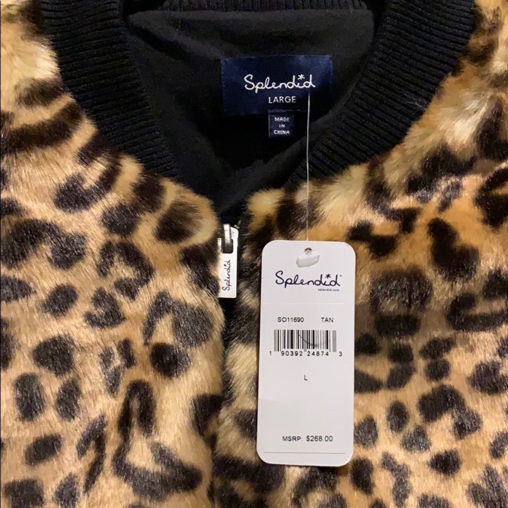 NWT Splendid cheetah faux fur bomber Large